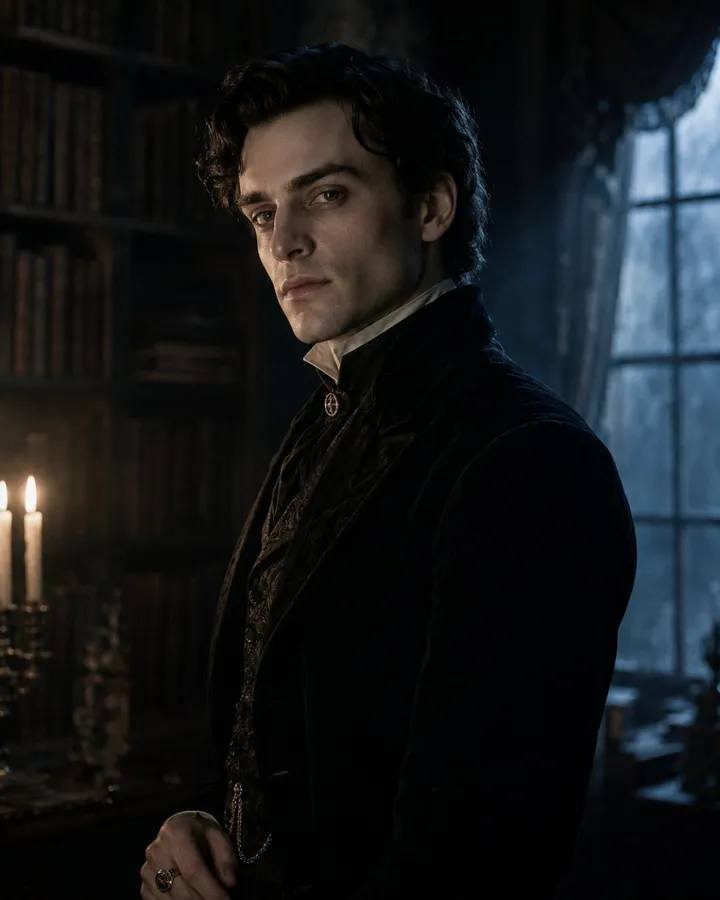 Victorian vampire portrait from your selfie, candlelit manor