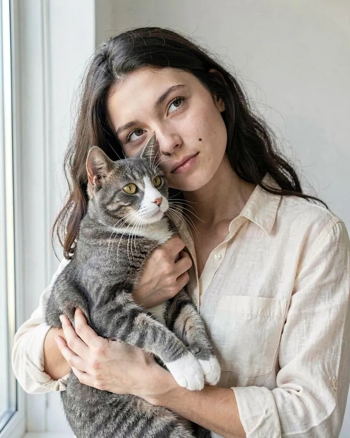 Фото девушки с котом