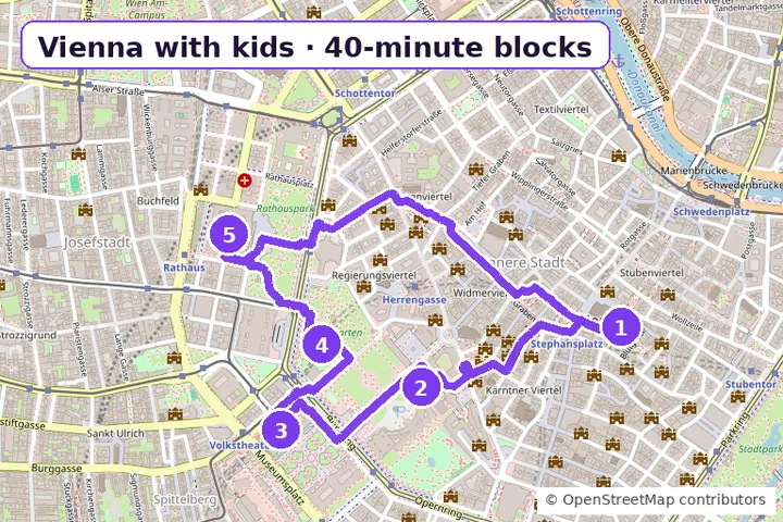 Family day out itinerary: short blocks, toilets marked, one hands-on stop every two hours — example output