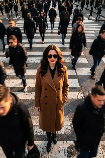 Fashion-кадр в толпе на переходе: вид сверху по фото