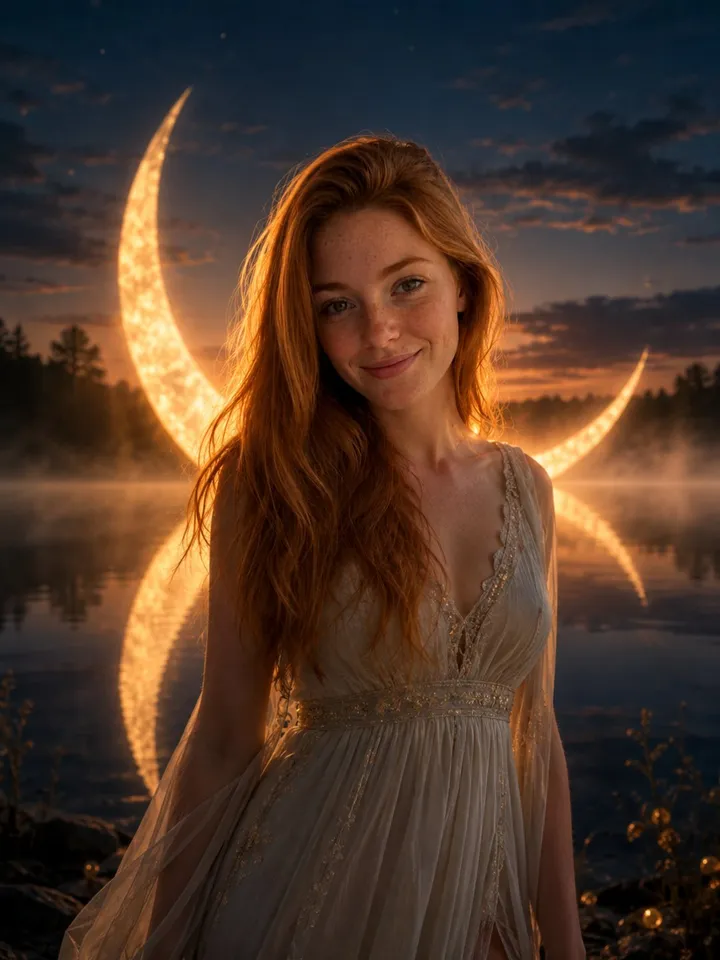 После — Фэнтези-фотосессия с золотым полумесяцем у озера — Gemini