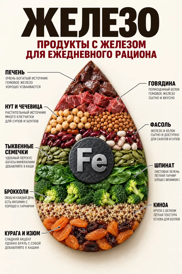 Инфографика из продуктов, выложенных в форме фигуры