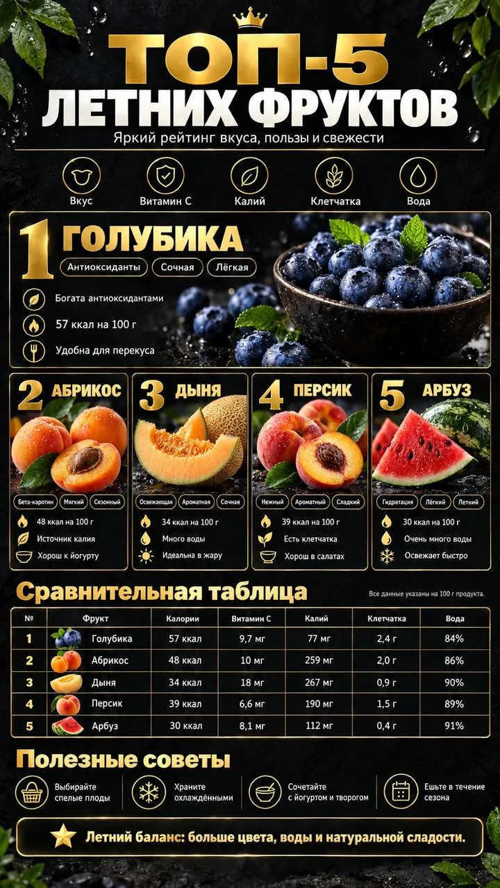 Инфографика «Топ-5» с карточками и таблицей сравнения