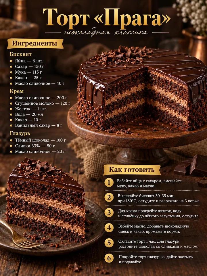 Карточка рецепта торта: фото, ингредиенты и шаги