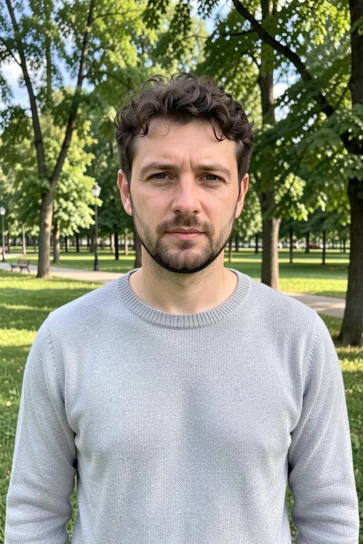 До — Кинопортрет в чёрном худи на синем фоне по фото
