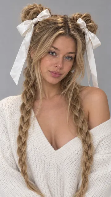 Нежный портрет с бантами и косами по фото