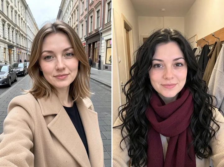 До — Подруги в осеннем парке с кофе по фото