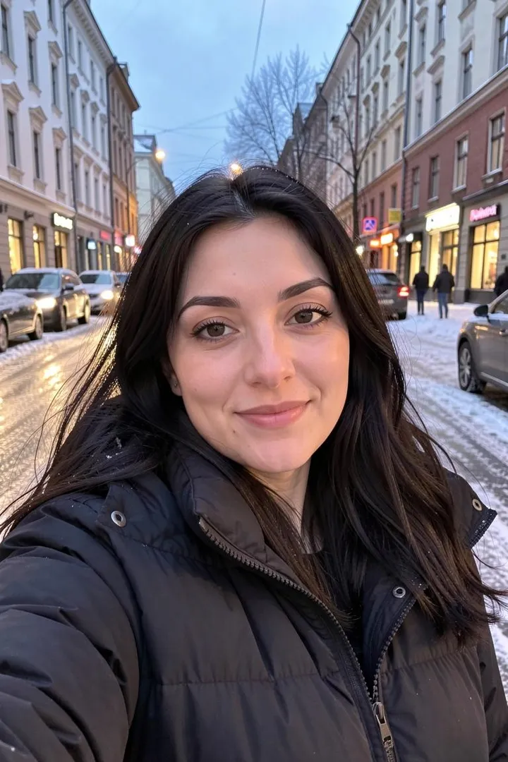 До — Новогоднее фото девушки у розового паровоза
