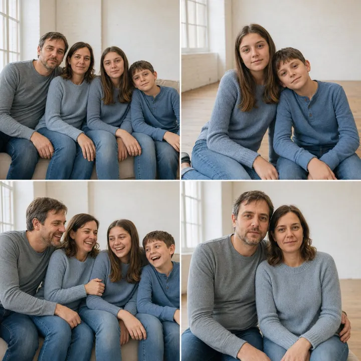 Постановочная семейная фотосессия после генерации
