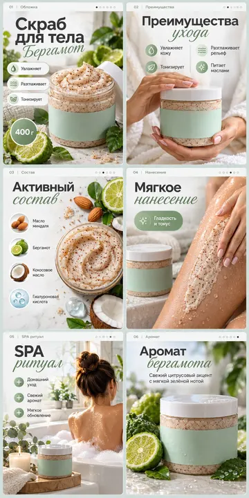 Серия из 6 слайдов для карточки косметики по фото