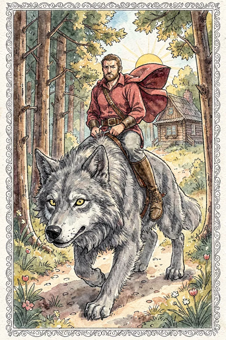 Иллюстрация к русской сказке в духе книжной графики