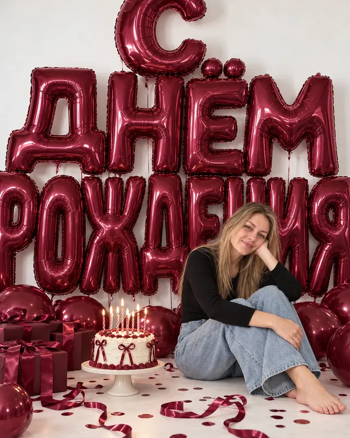 Стена из шаров-букв «С днём рождения» по фото