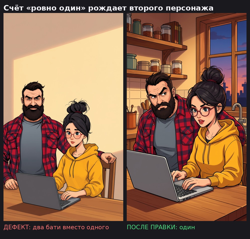 Два одинаковых бородатых героя и тот же кадр после замены счёта на отсылку the man
